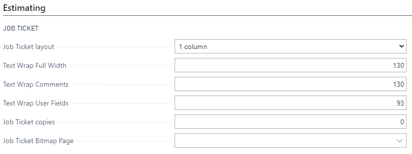 Job Ticket Setup