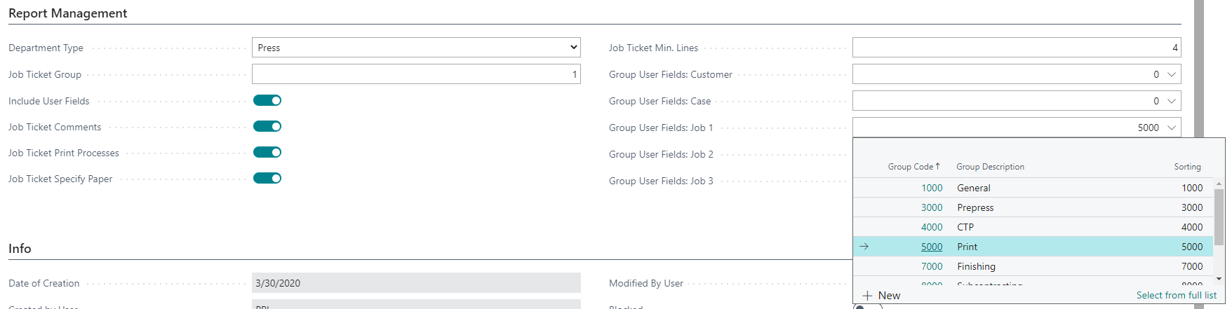 Job Ticket Setup