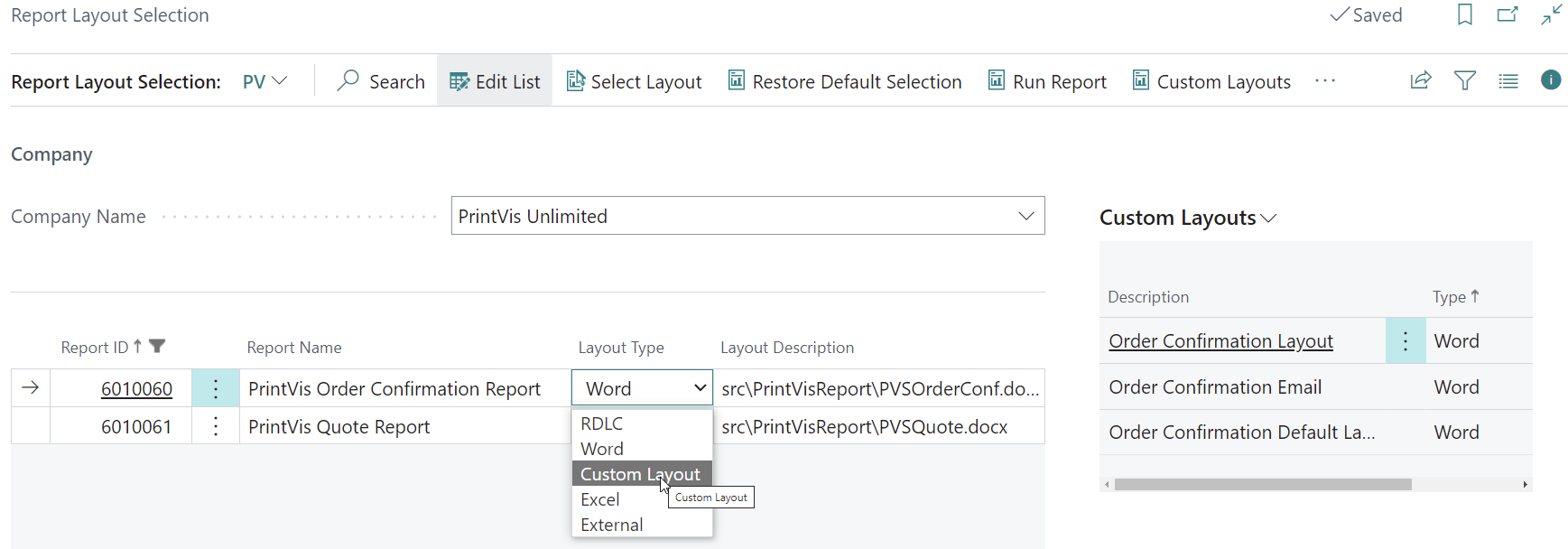 Report Setup